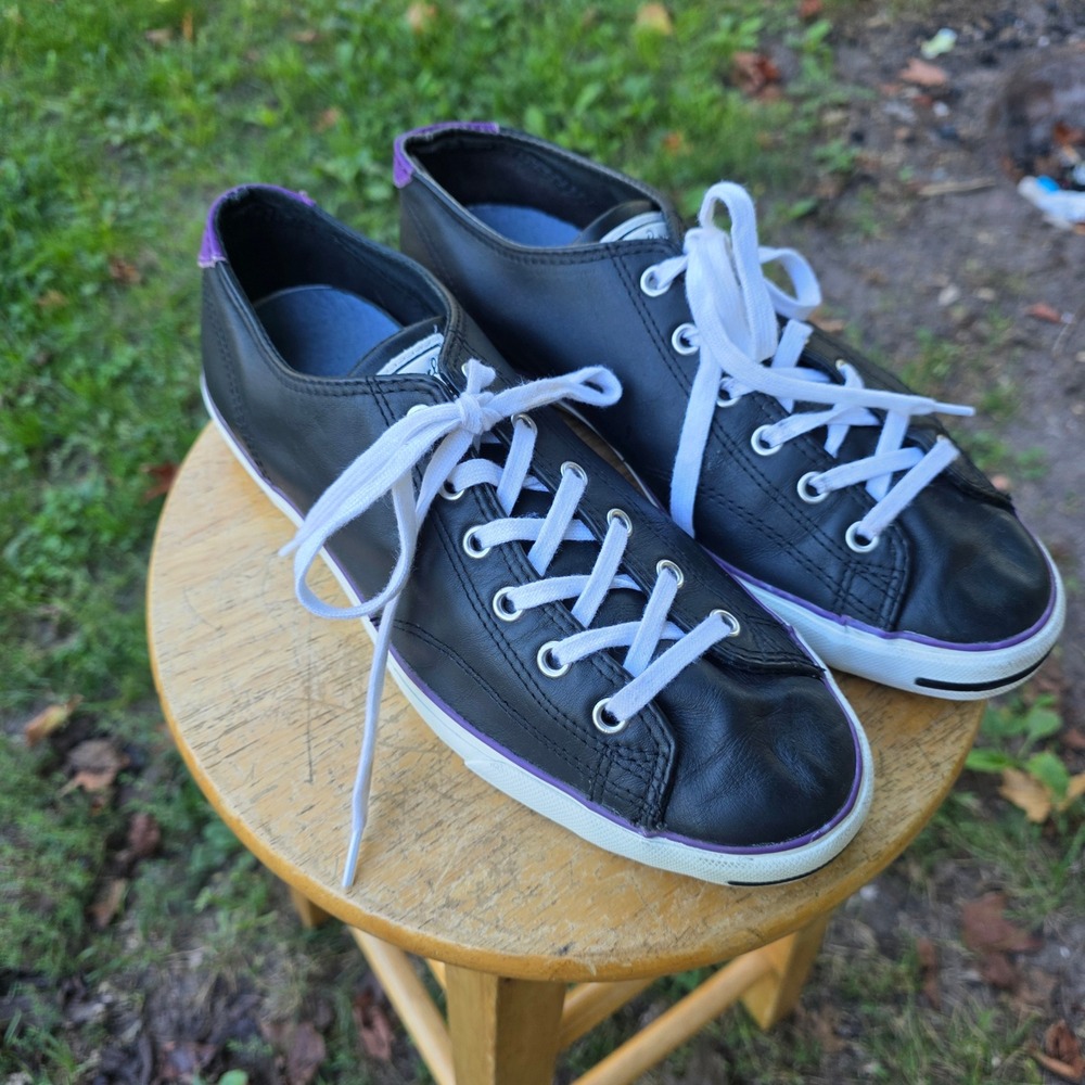Rare Converse Jack Purcell Leather Women's Size 11 Black Purple Sneakers 528544C